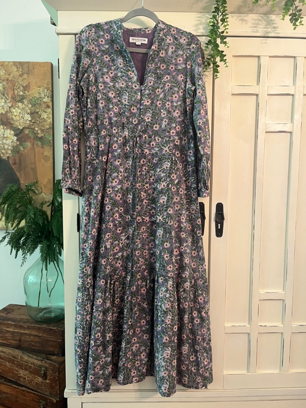 Emerson Fry FRANCES 3 MIDNIGHT WILD FLOWER Purple Long-Sleeve Midi Dress nwot XS